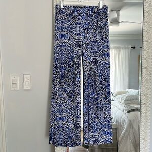 Lilly P Bal Harbour wide leg pants. Greek Taverna design in shades of blue. S.